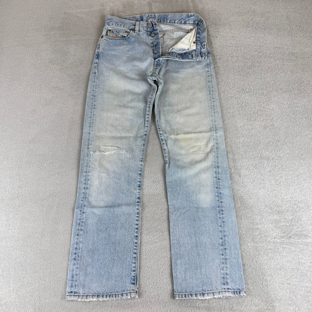 Diesel Fellow Straight Jeans Mens 29x30 Blue Denim Distressed Button Fly Italy